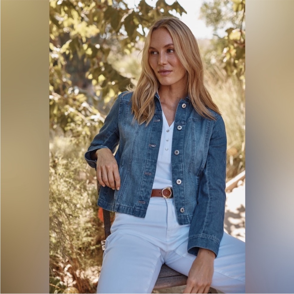 NWT J.JILL Cotton & Linen Seamed Denim Jacket in Azure Wash